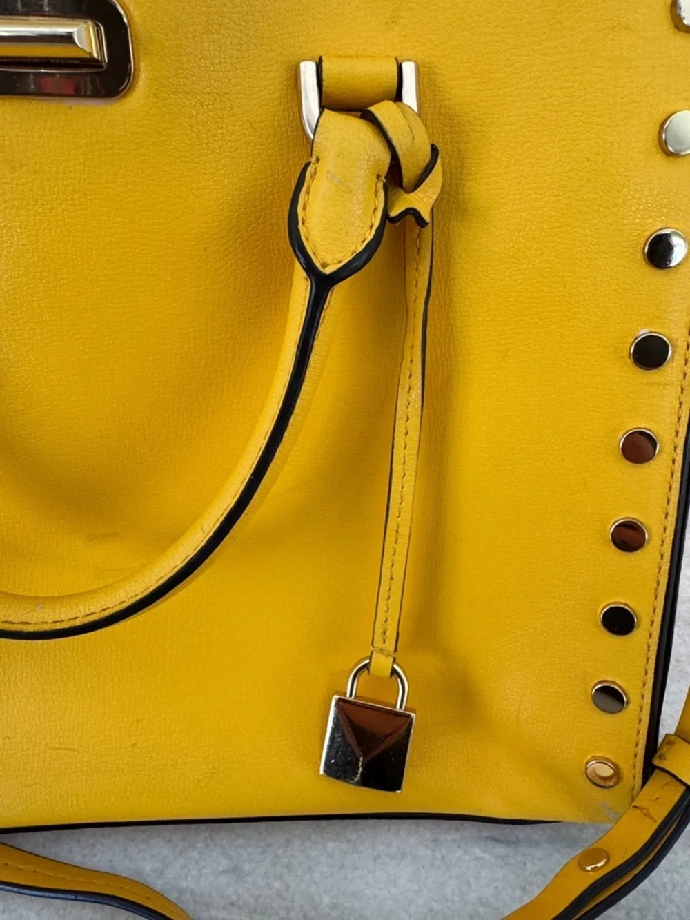Michael Kors Yellow Studded Satchel with Gold Hardware